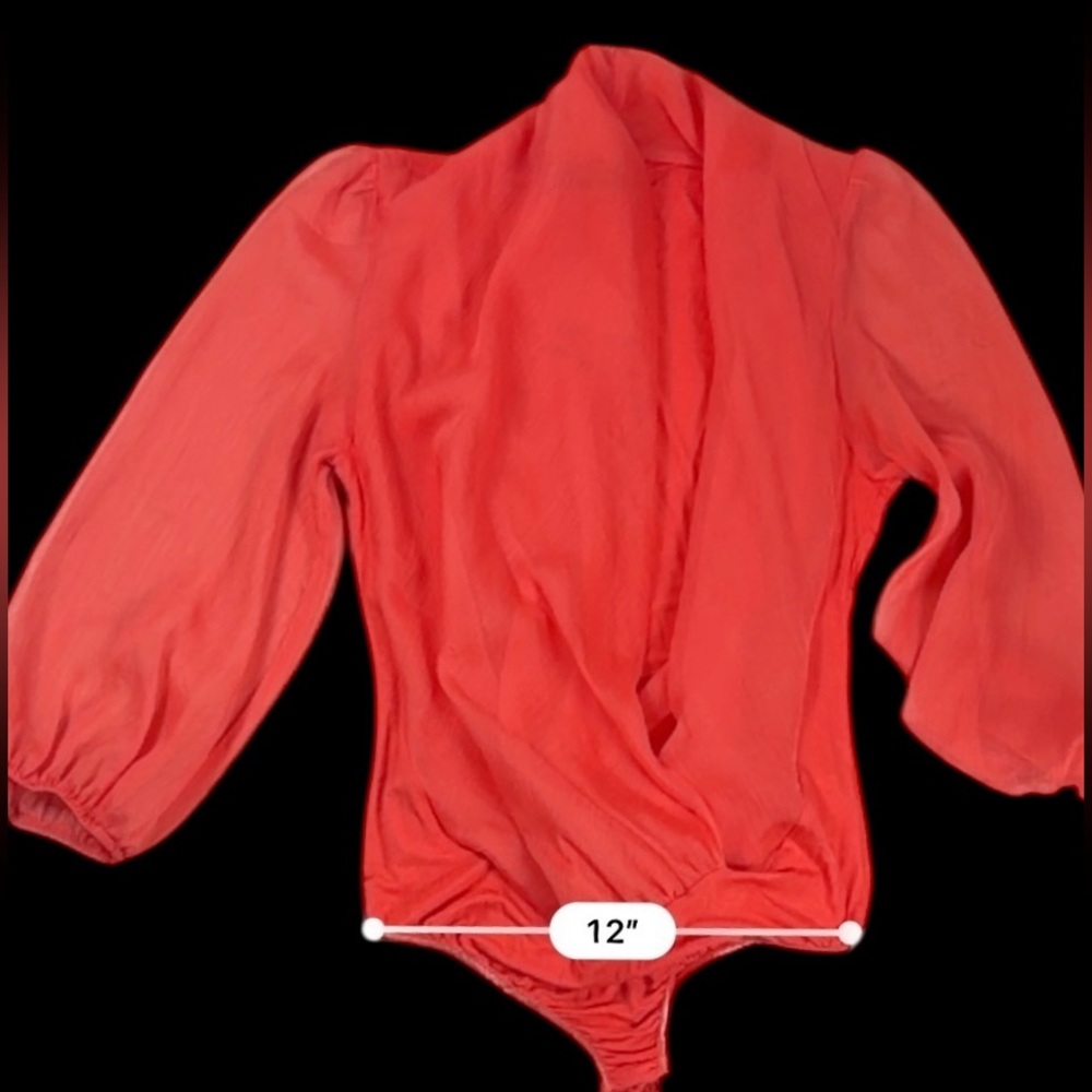 Valiant Paris Red Wrap-Style Bodysuit Blouse – Size M - Picture 15 of 17